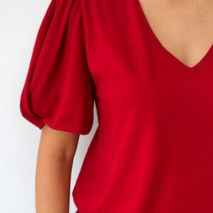 ZARA | Elegant Red Women's Top with Puff Sleeves